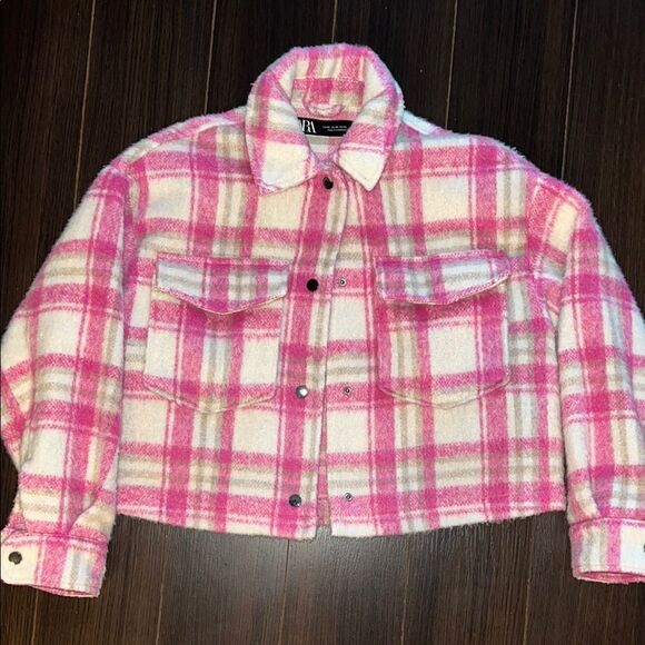 ZARA FLANNEL, Cropped, Pink/White, XS - Picture 3 of 9